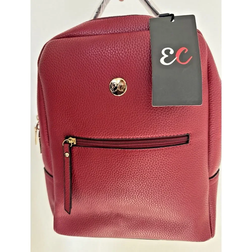 EC Ella Charles Pebbled Leather Backpack Burgundy/Red‎ NWT Pockets Lined